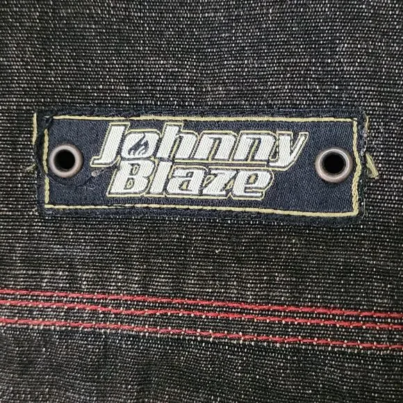 Johnny Blaze Y2K Mens Denim Jacket Brown Red Stitches Cotton Button-Up Logo 2XL - Picture 3 of 9